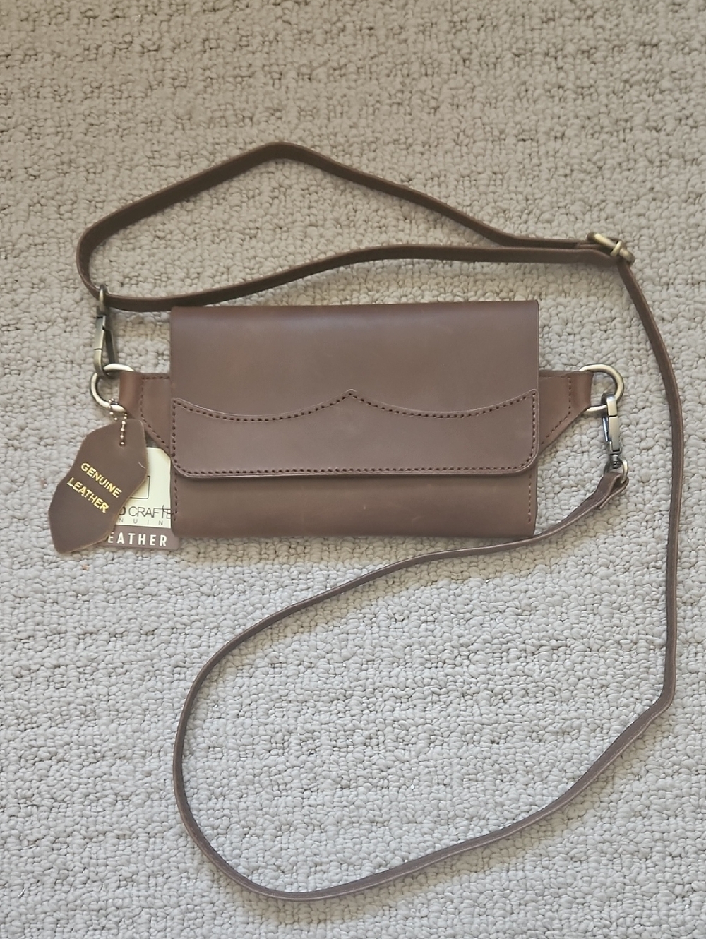 Genuine Leather Brown Crossbody Wallet - Crafted Leather